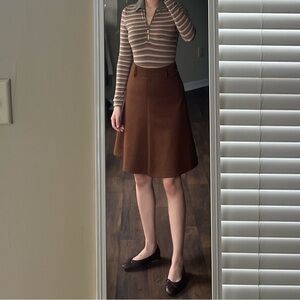 2pcs Vintage Set: long sleeve top & midi skirt